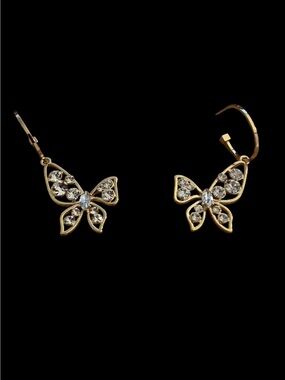 Gold tone Butterfly Crystal Drop Earrings